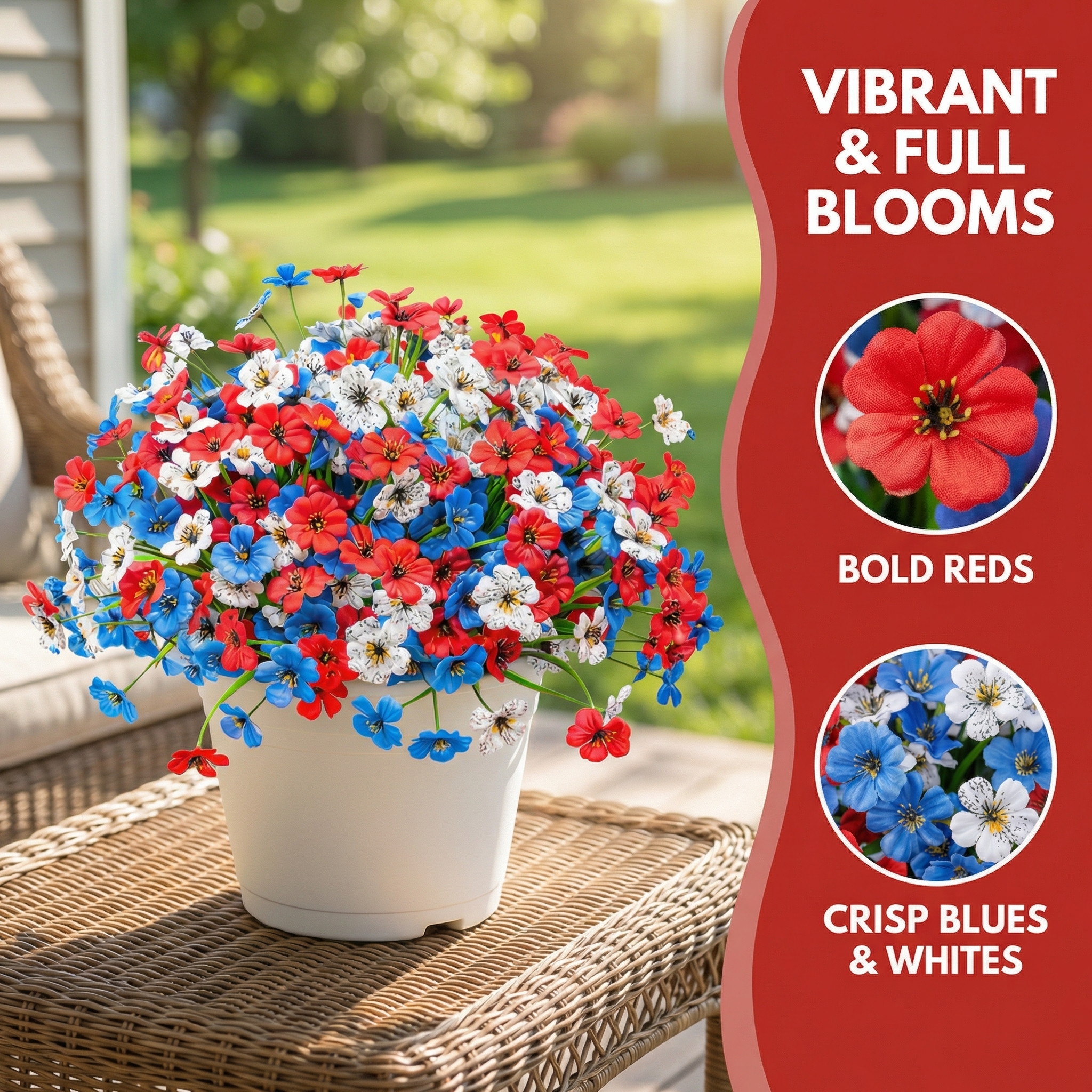 Patriotic Red, White & Blue Faux Floral Arrangement