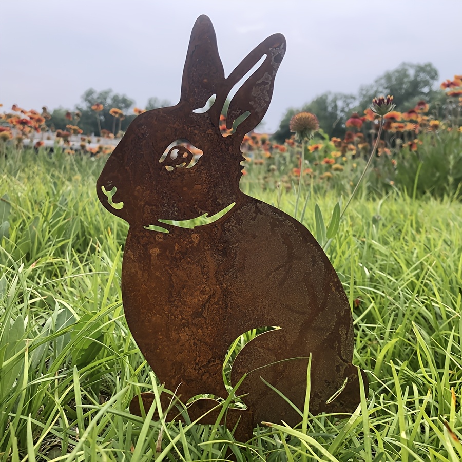 Metal Rabbit Garden Stake Rustic Bunny Lawn Yard Decor