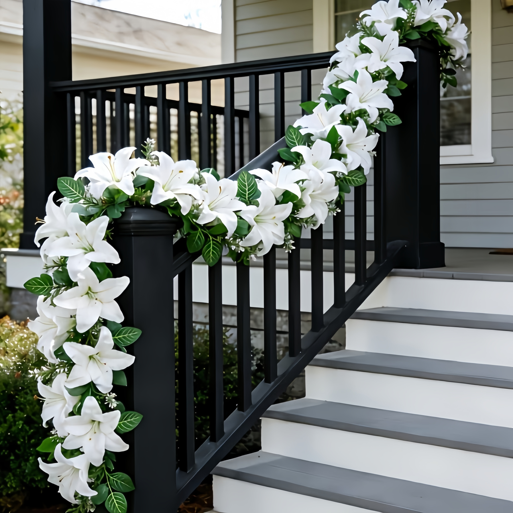 Full Bloom Artificial White Lily Garland with Lush Greenery
