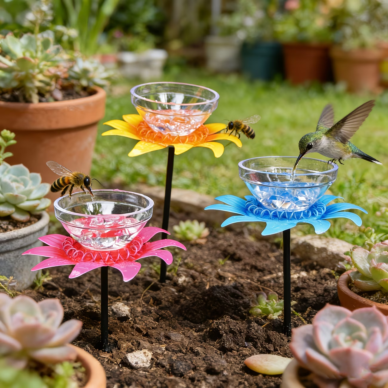 Colorful Flower Nectar Drinker Stakes