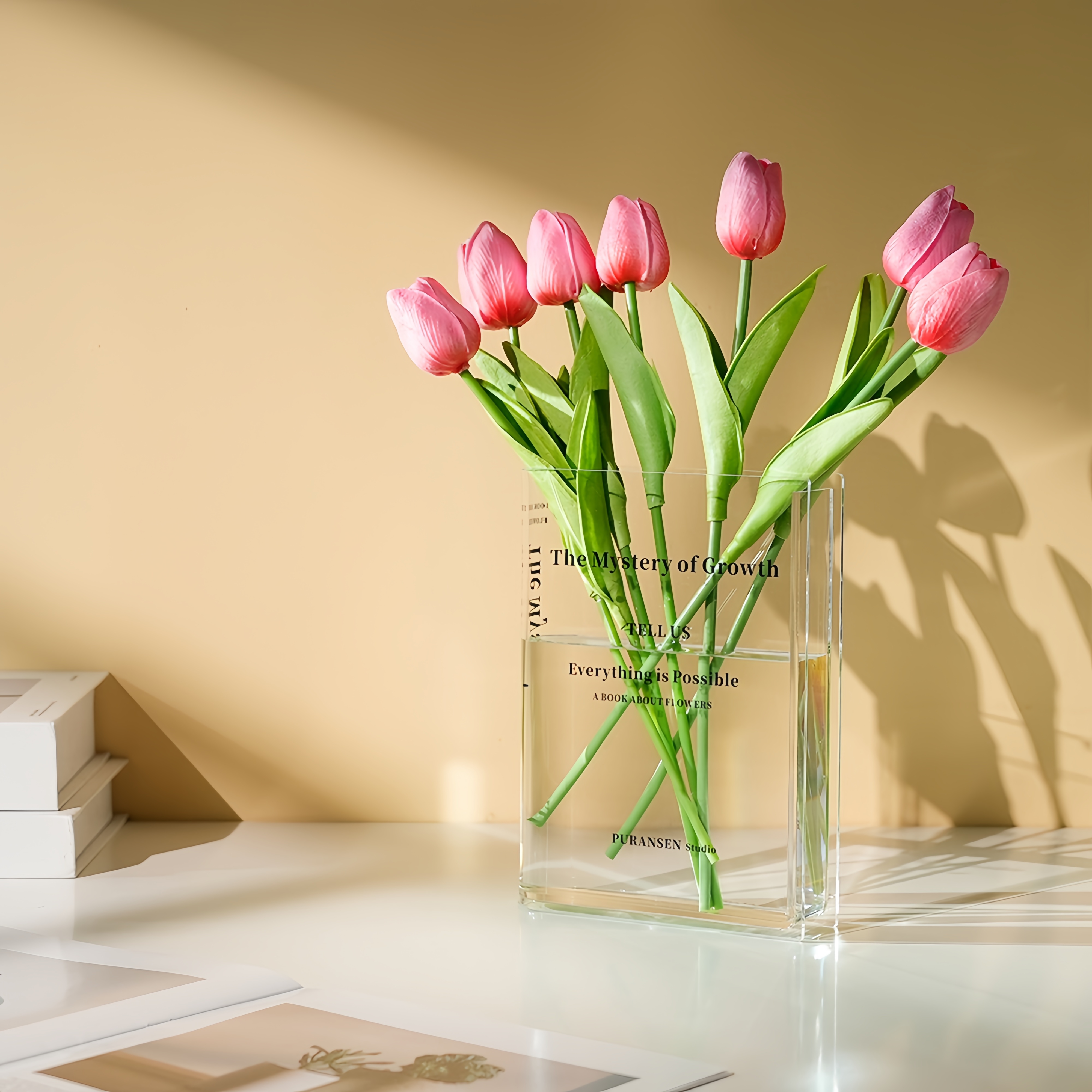 Clear Modern Bookend Acrylic Vase for Flowers