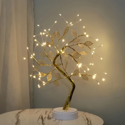 Golden Leaf Tree Lamp with Warm LED Lights