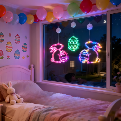 Bunny and Egg LED Window Hanging Lights with Suction Cups