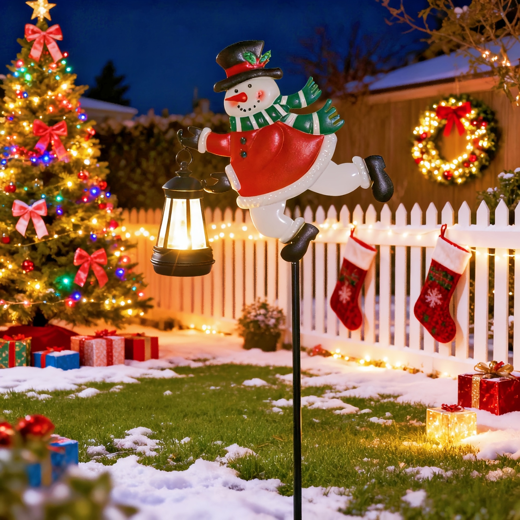 Snowman Pathway Lantern Lights, Outdoor Garden Stakes Christmas Decor