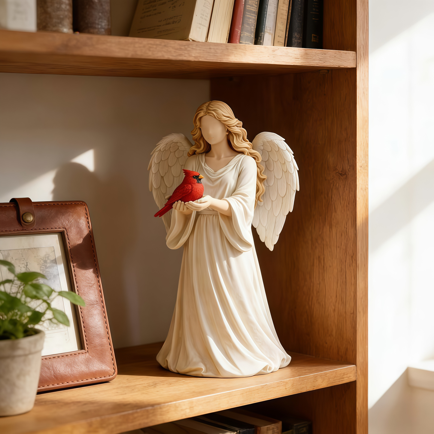 Angel Guardian Figurine Holding Red Cardinal, Meaningful Gift