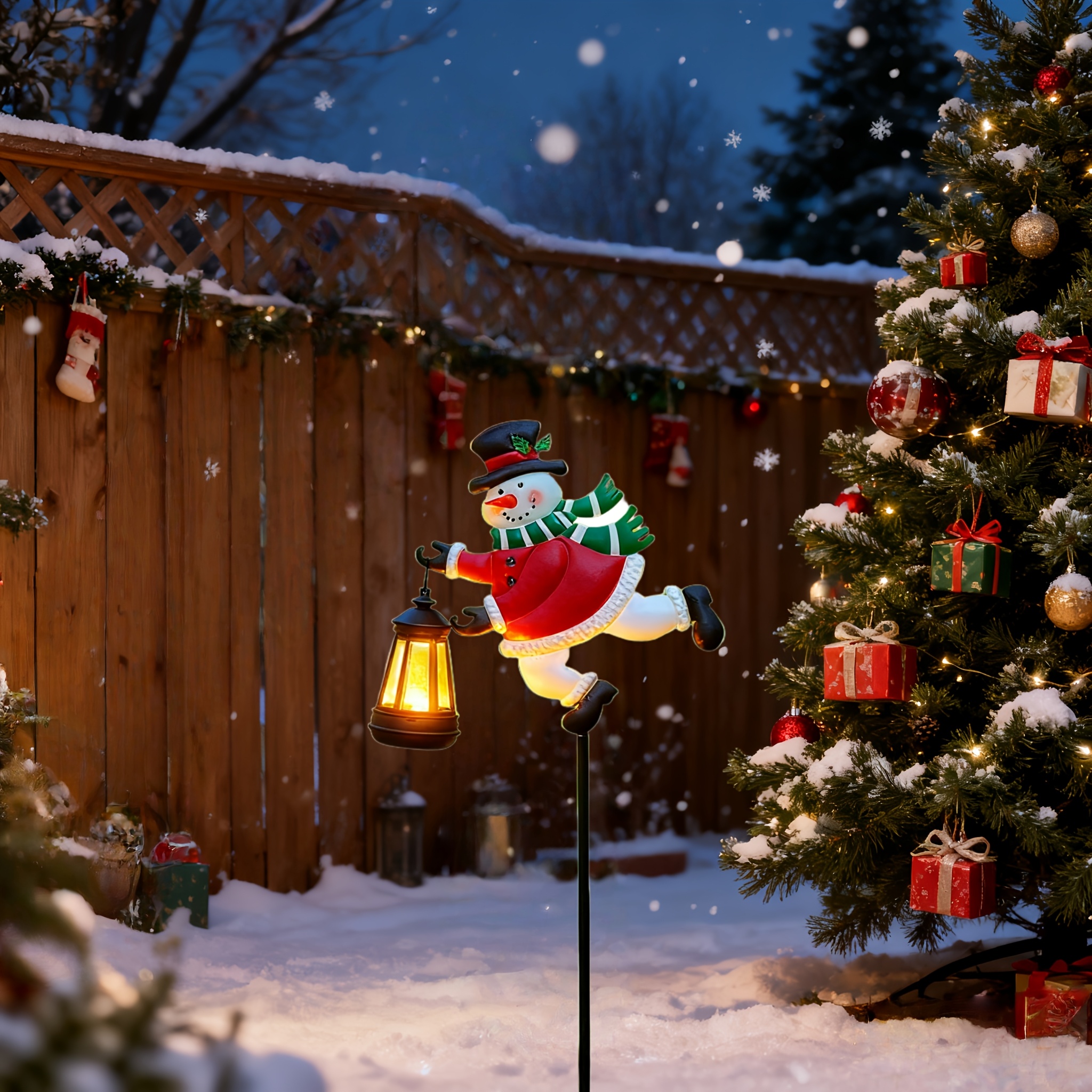 Snowman Pathway Lantern Lights, Outdoor Garden Stakes Christmas Decor