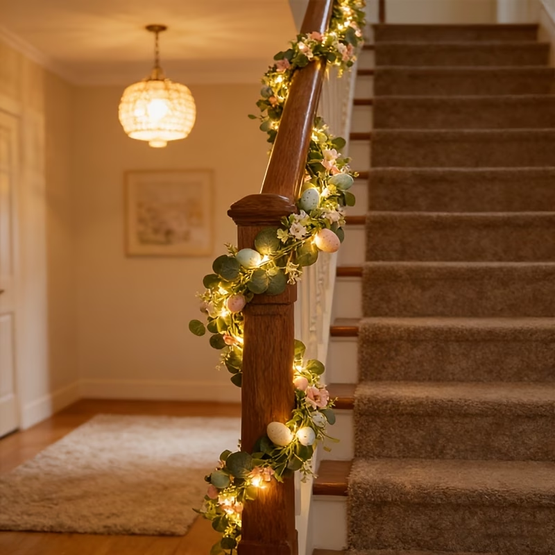 5.6FT Artificial Spring Eucalyptus Vine Easter Egg Garland with LED Lights