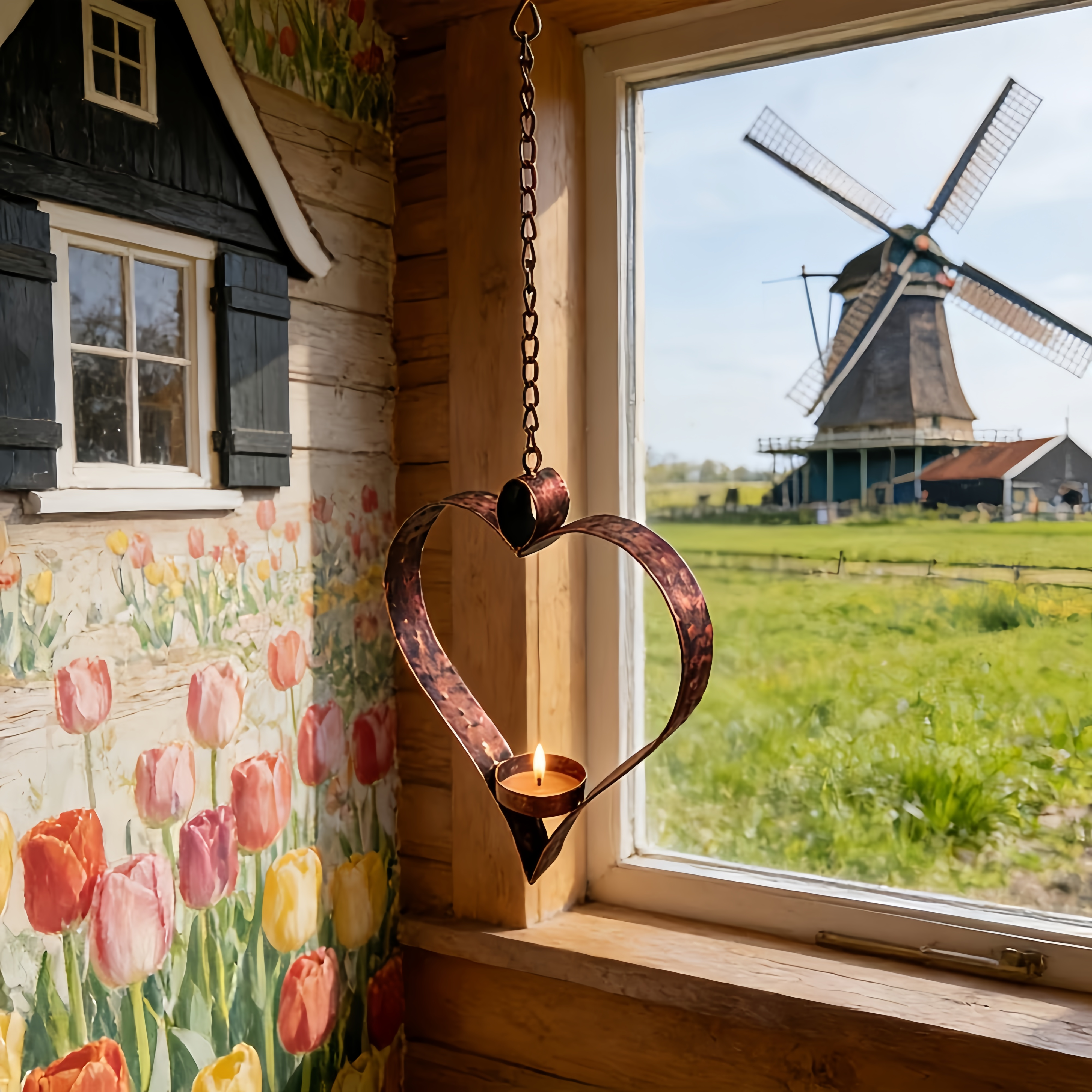Rustic Hanging Heart Candle Holder with Chain