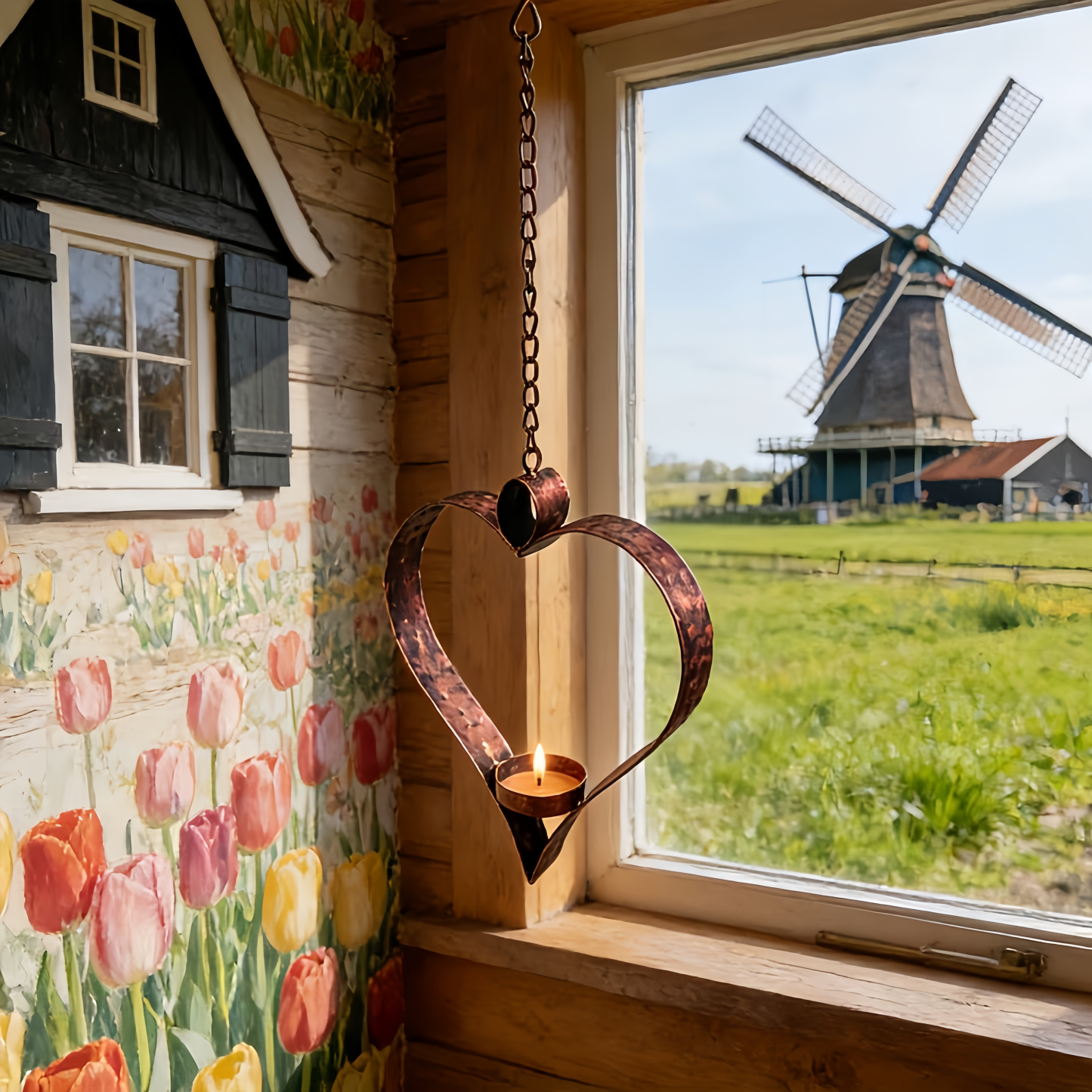 Rustic Hanging Heart Candle Holder with Chain