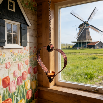 Rustic Hanging Heart Candle Holder with Chain