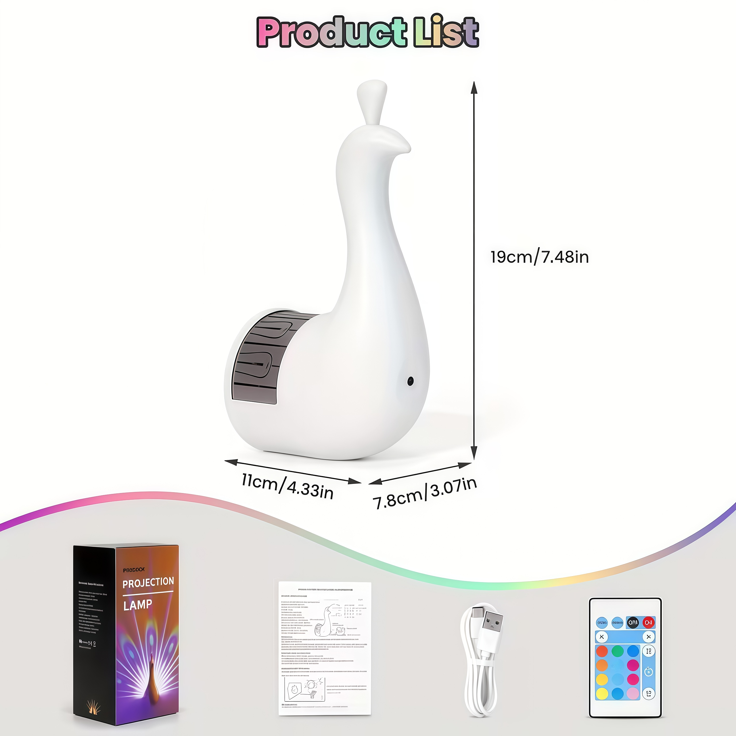 Peacock Projection Lamp, Color Changing Wall Light with Remote & Touch Control