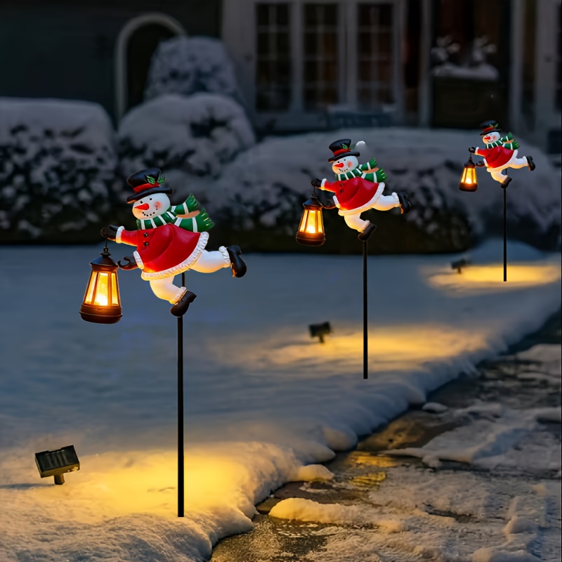 Snowman Pathway Lantern Lights, Outdoor Garden Stakes Christmas Decor