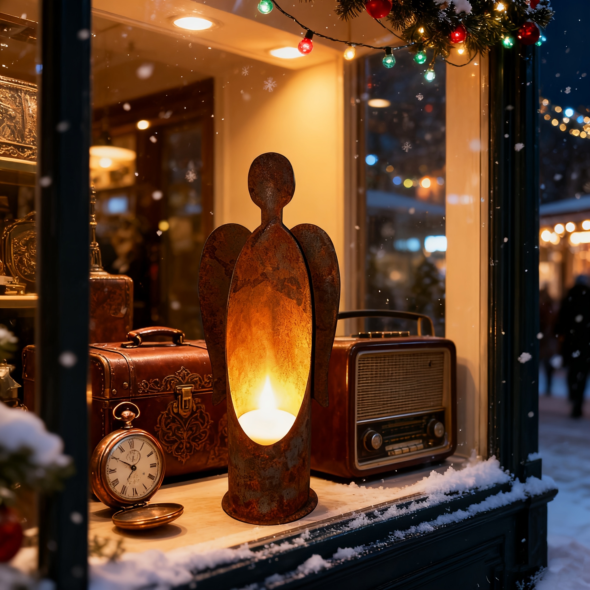 Rustic Metal Angel Garden Candle Holder or Plant Decor