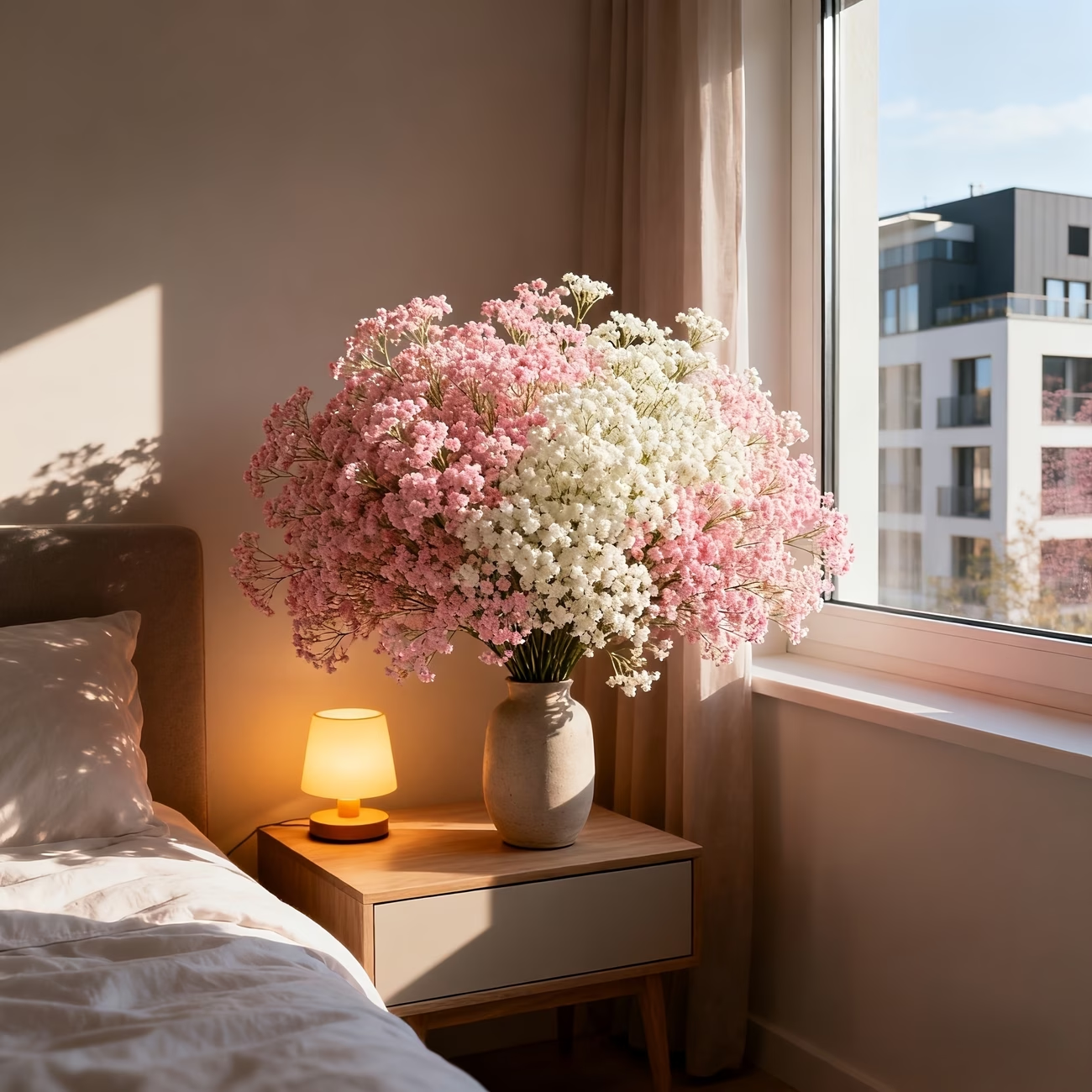 Pink & White Baby’s Breath Bouquet, Table Centerpieces & Home Decor
