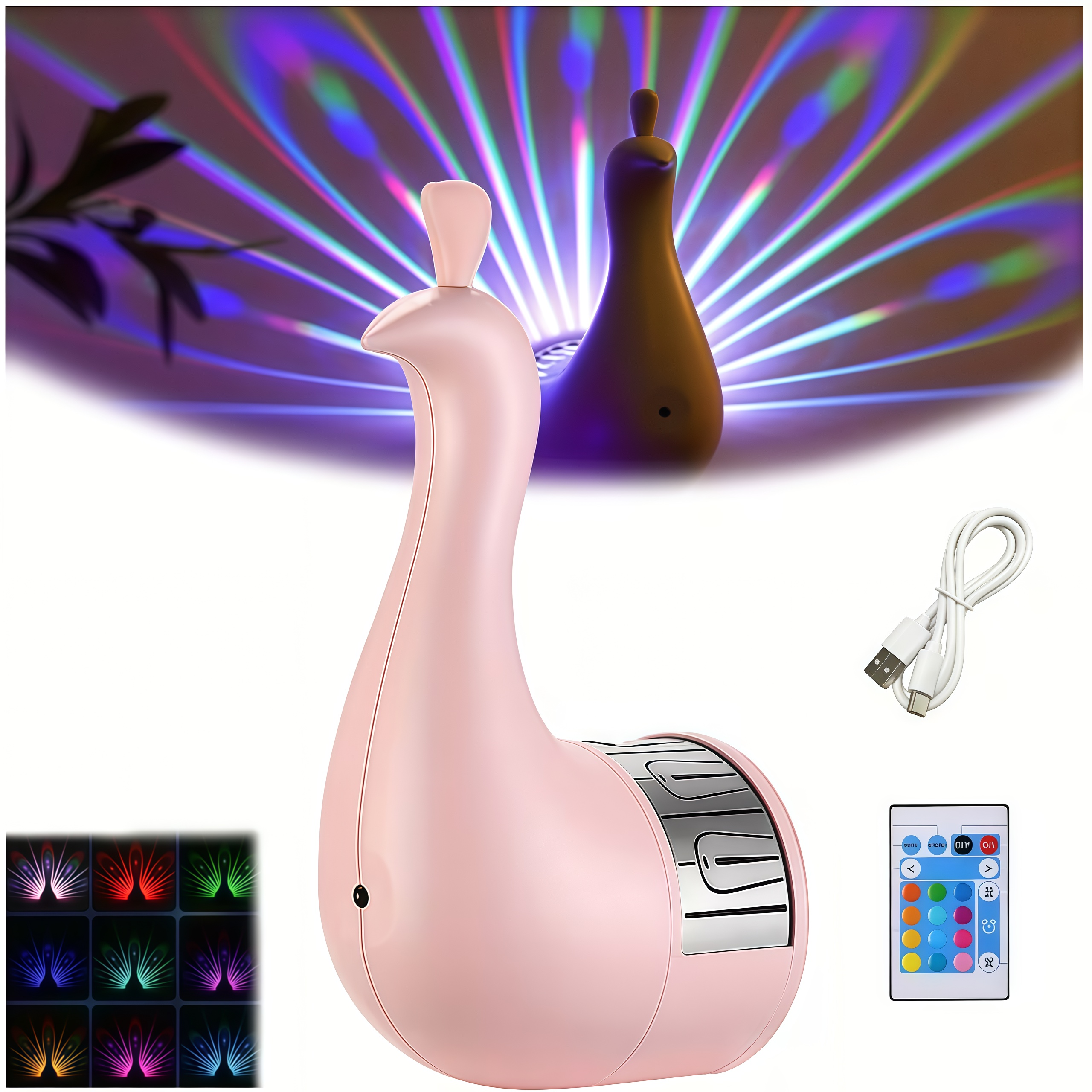 Peacock Projection Lamp, Color Changing Wall Light with Remote & Touch Control