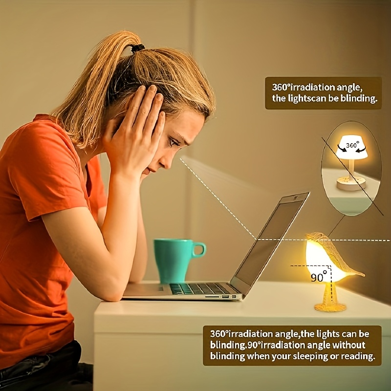 Bird-Shaped Touch Lamp with Remote Control, 3 Light Colors