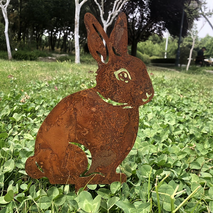 Metal Rabbit Garden Stake Rustic Bunny Lawn Yard Decor