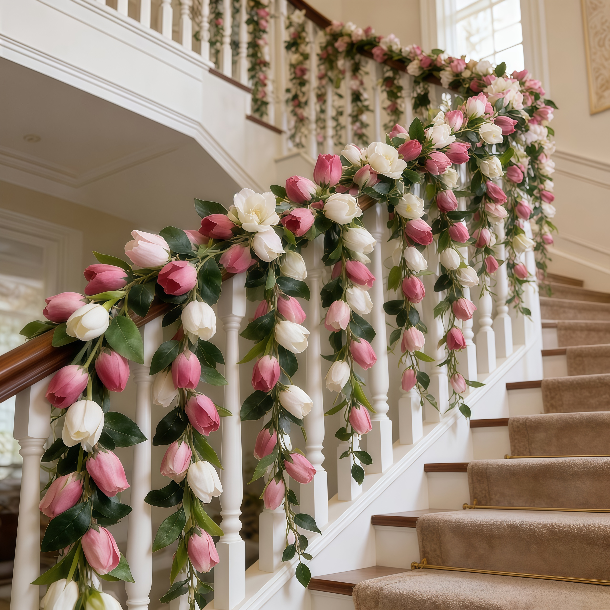 Soft Blush & White Faux Tulip Garland