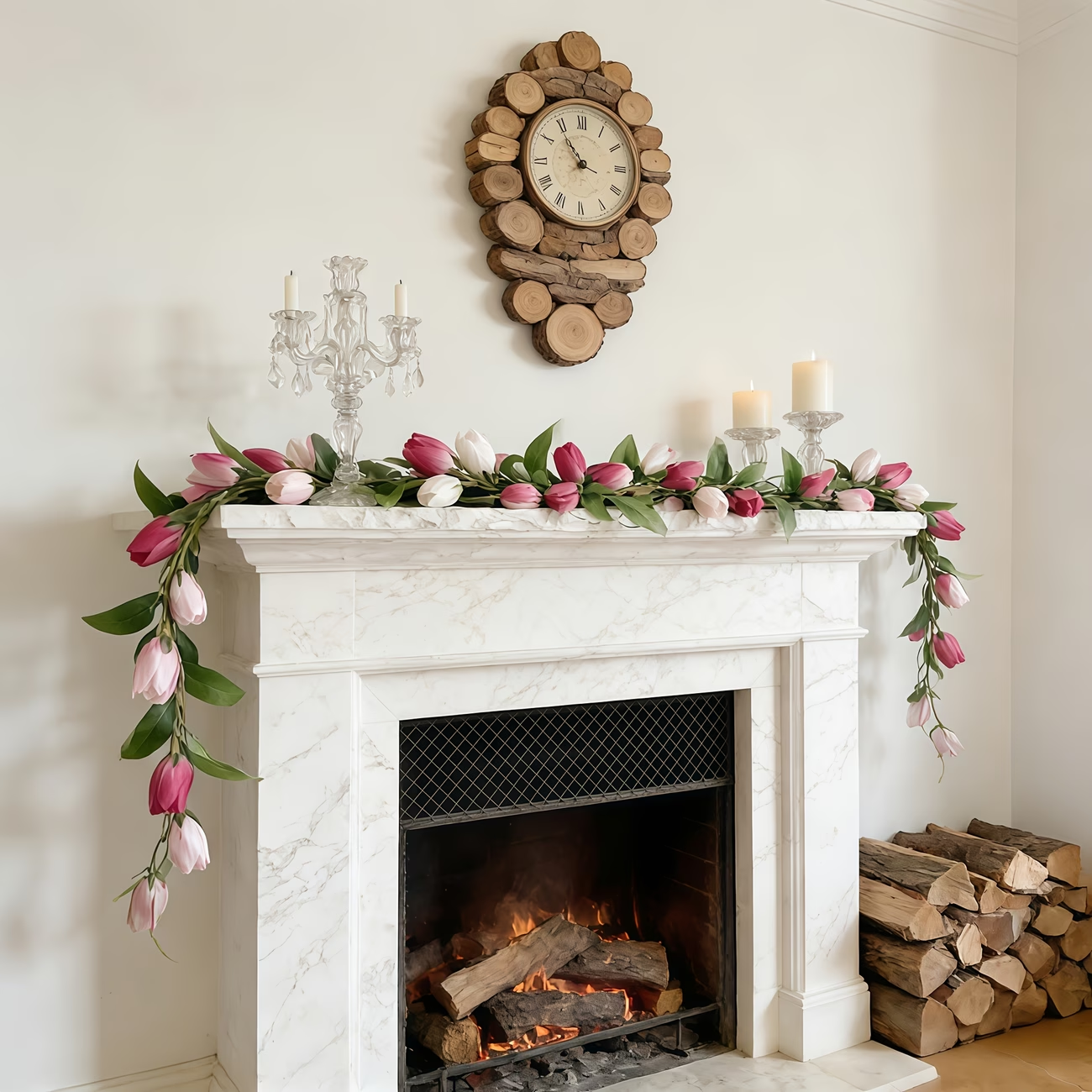 Soft Blush & White Faux Tulip Garland