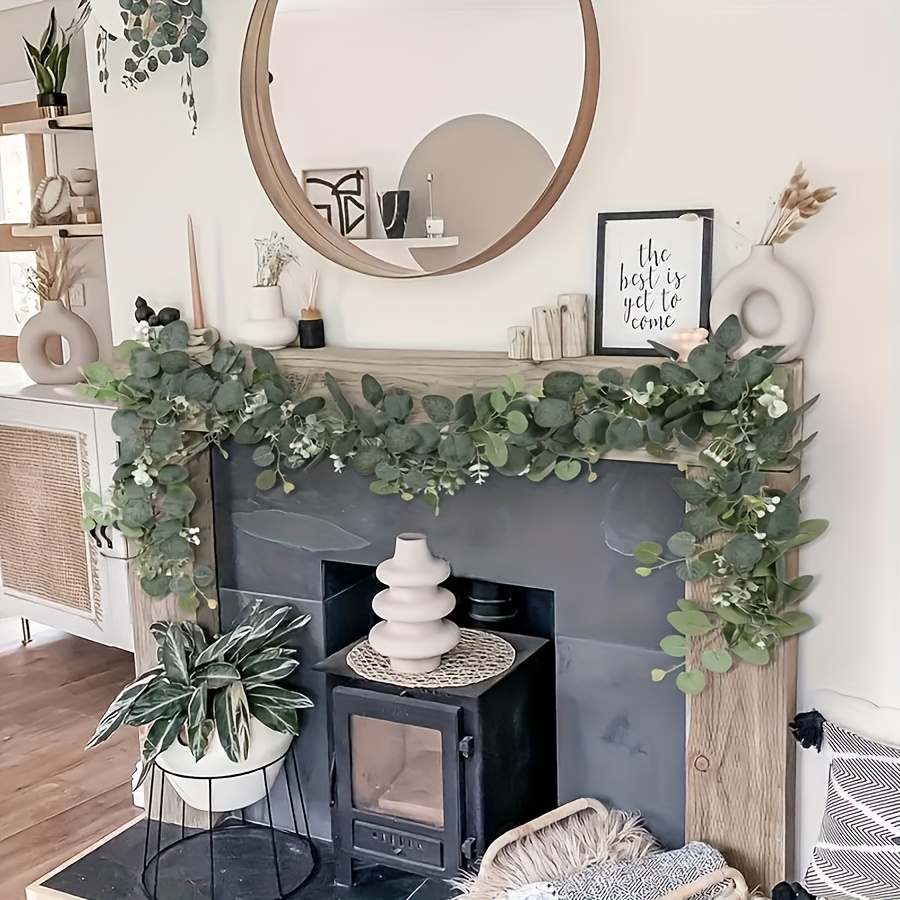 4Pack 6FT Artificial Eucalyptus Garland with White Flowers