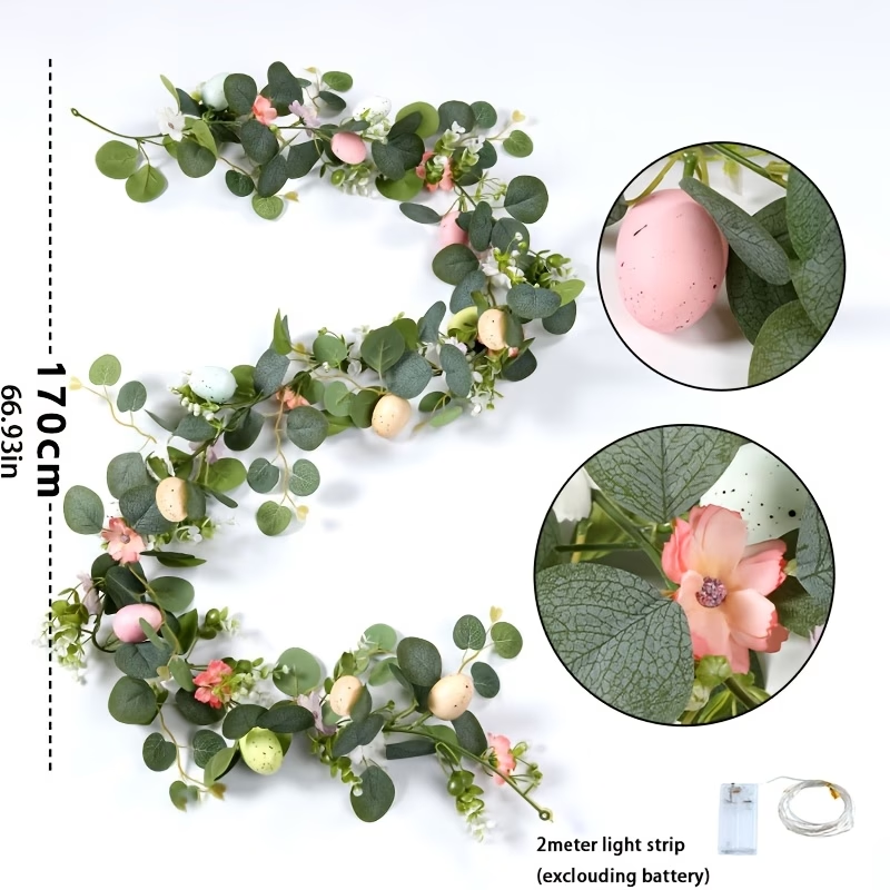 5.6FT Artificial Spring Eucalyptus Vine Easter Egg Garland with LED Lights