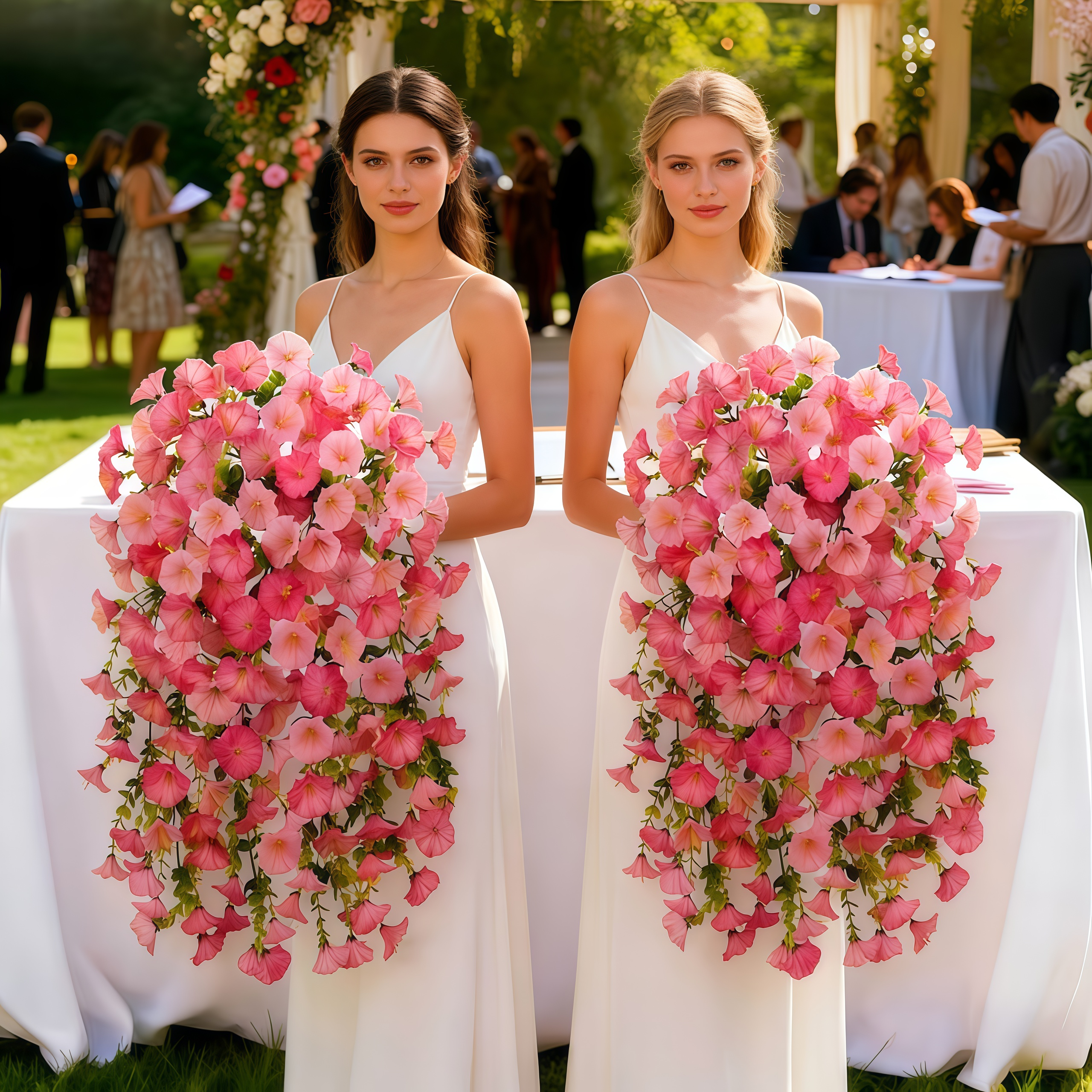 Artificial Hanging Morning Glory Flowers with Greenery, UV Resistant
