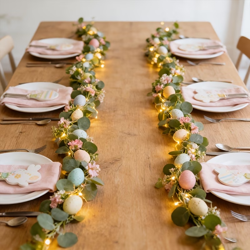 5.6FT Artificial Spring Eucalyptus Vine Easter Egg Garland with LED Lights