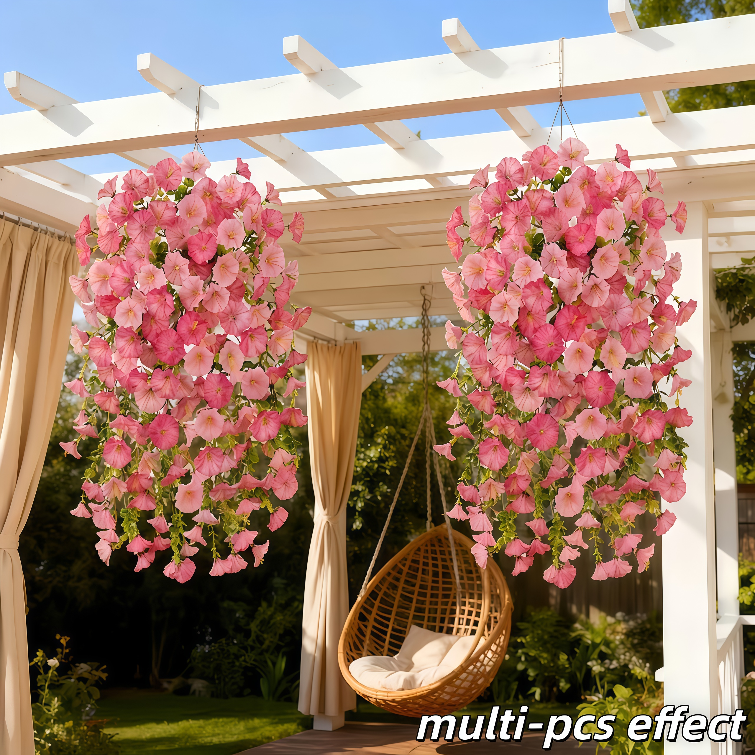 Artificial Hanging Morning Glory Flowers with Greenery, UV Resistant