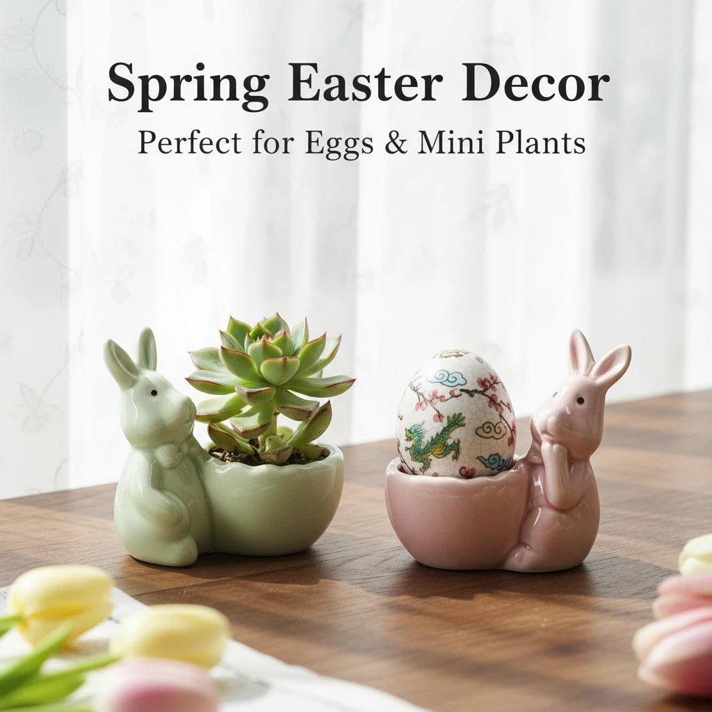 Spring Ceramic Pastel Easter Bunny Egg Holders