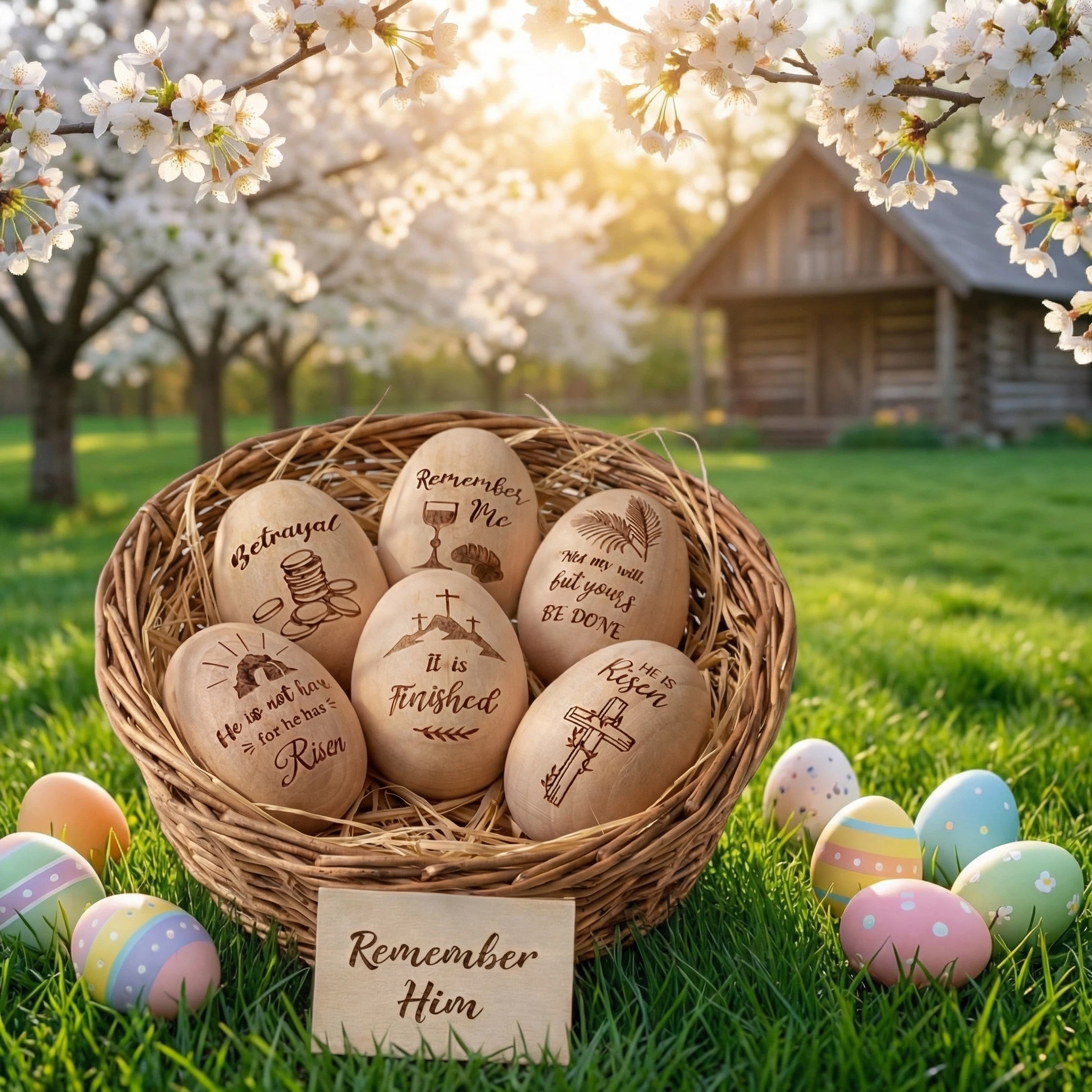 6 Pcs Christian Easter Wooden Eggs for Basket Stuffers & Gifts