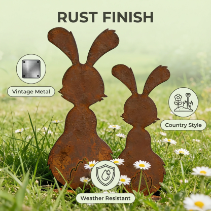 Set of 2 Rustic Metal Bunny Garden Stakes