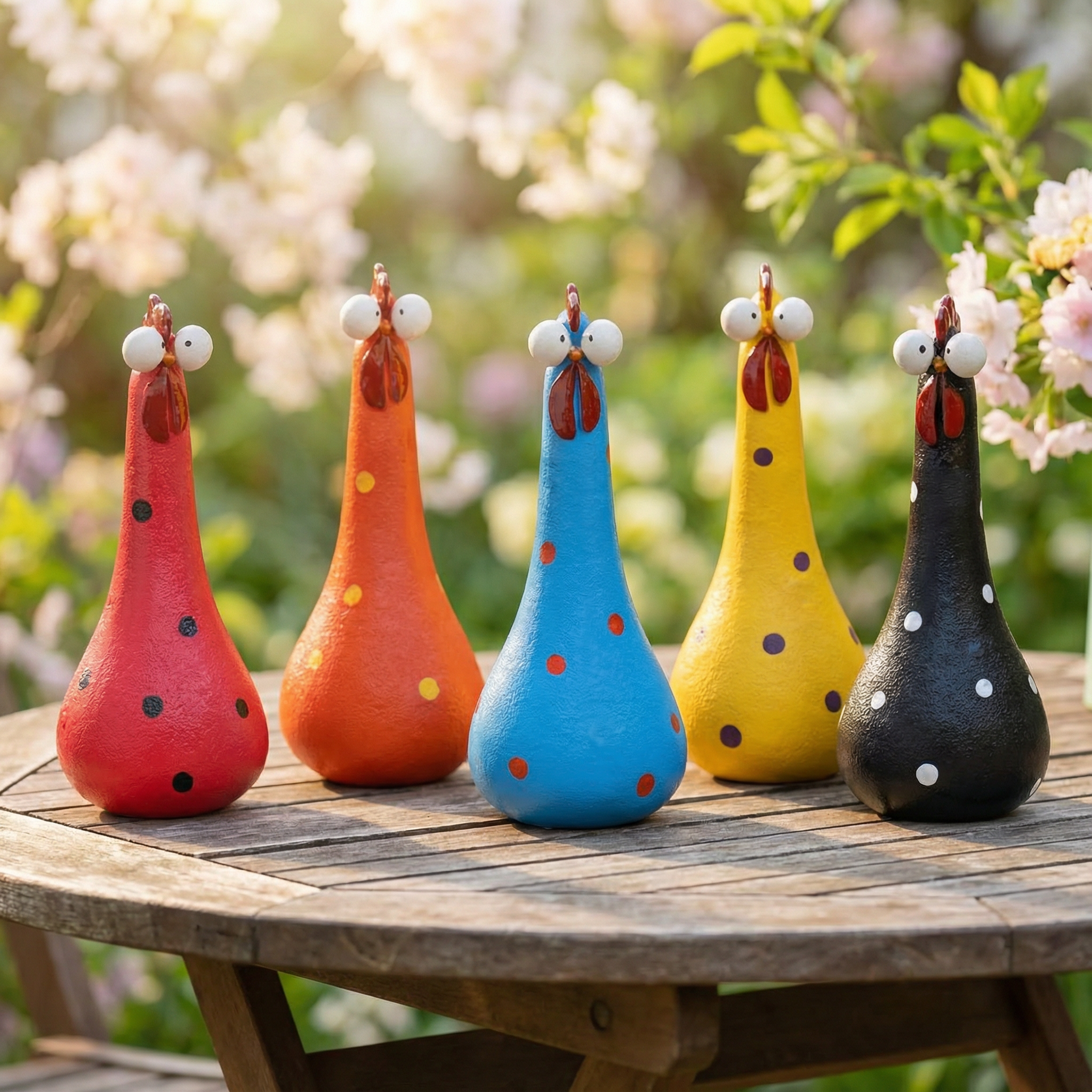  Hand-Painted Colorful Polka Dot Chicken Garden Statues
