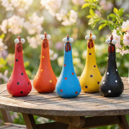  Hand-Painted Colorful Polka Dot Chicken Garden Statues