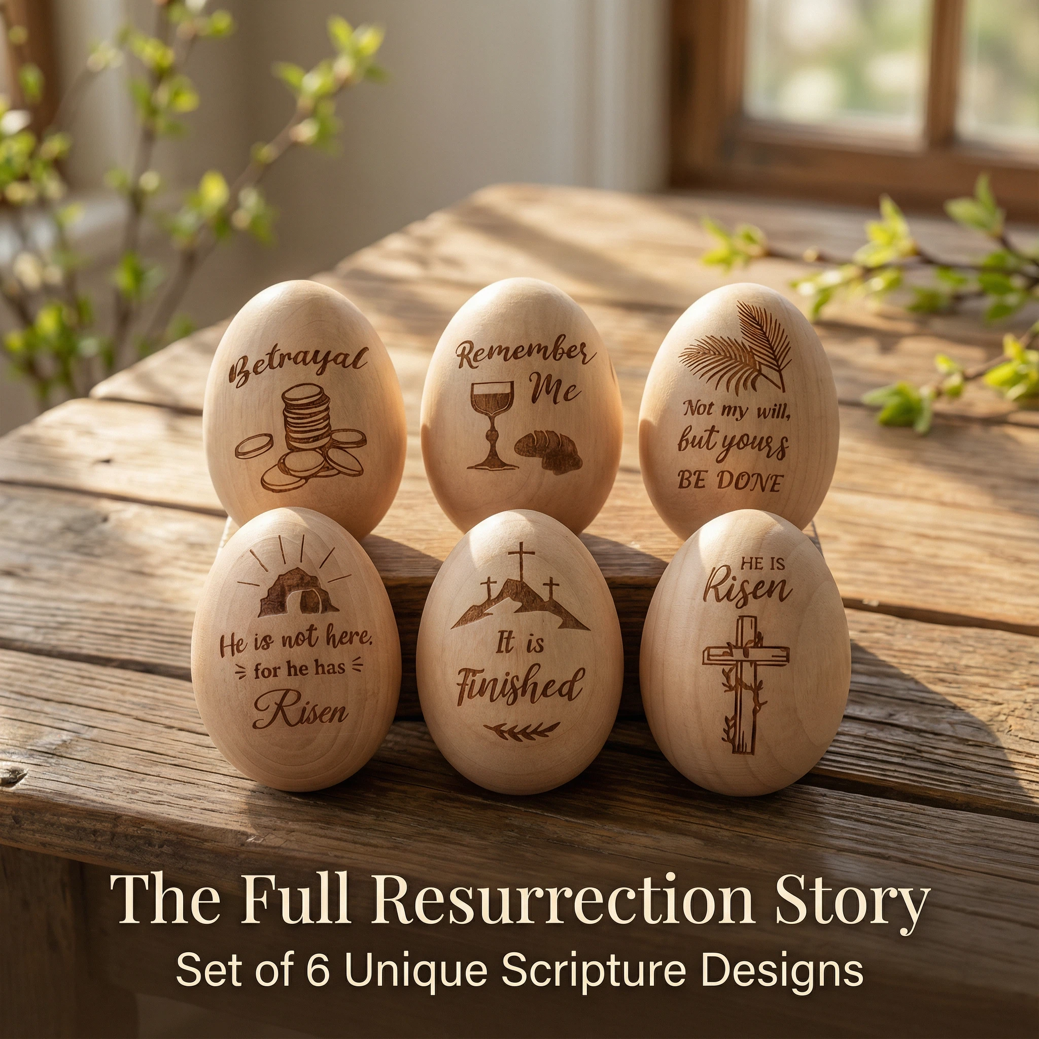 6 Pcs Christian Easter Wooden Eggs for Basket Stuffers & Gifts
