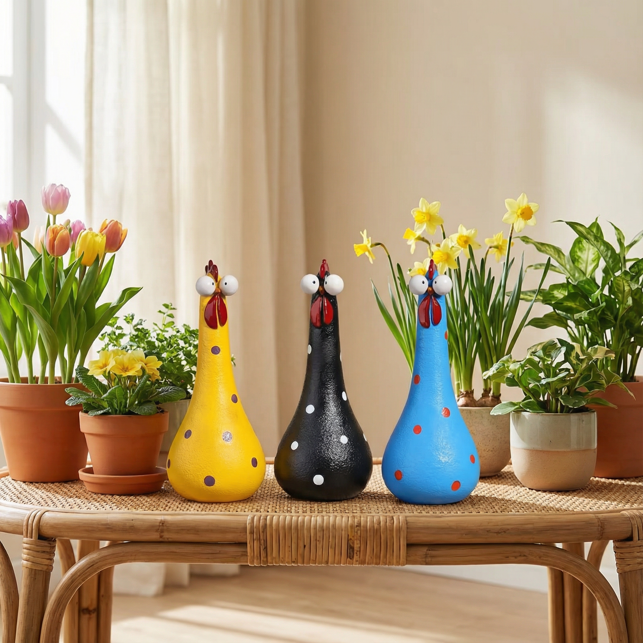  Hand-Painted Colorful Polka Dot Chicken Garden Statues