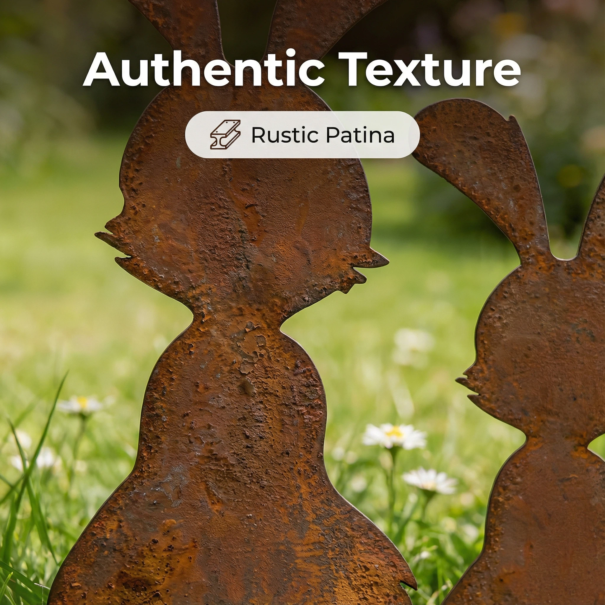 Set of 2 Rustic Metal Bunny Garden Stakes