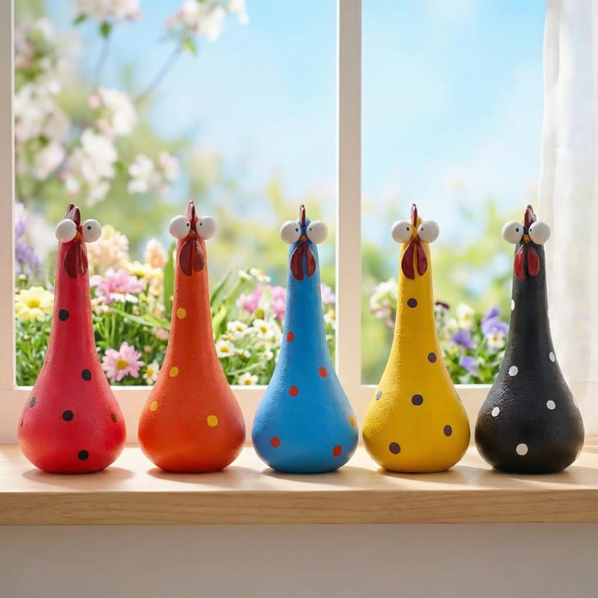  Hand-Painted Colorful Polka Dot Chicken Garden Statues