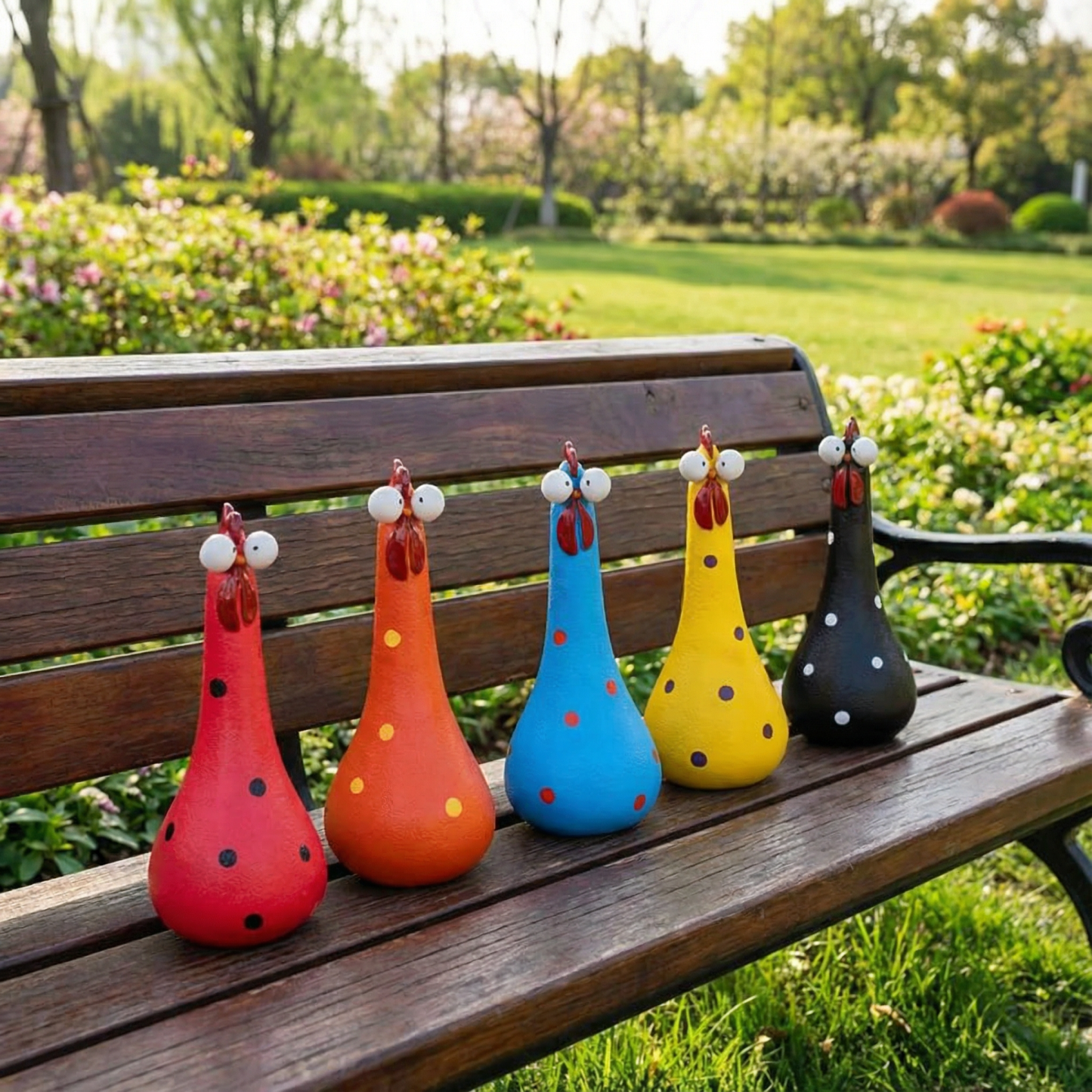  Hand-Painted Colorful Polka Dot Chicken Garden Statues