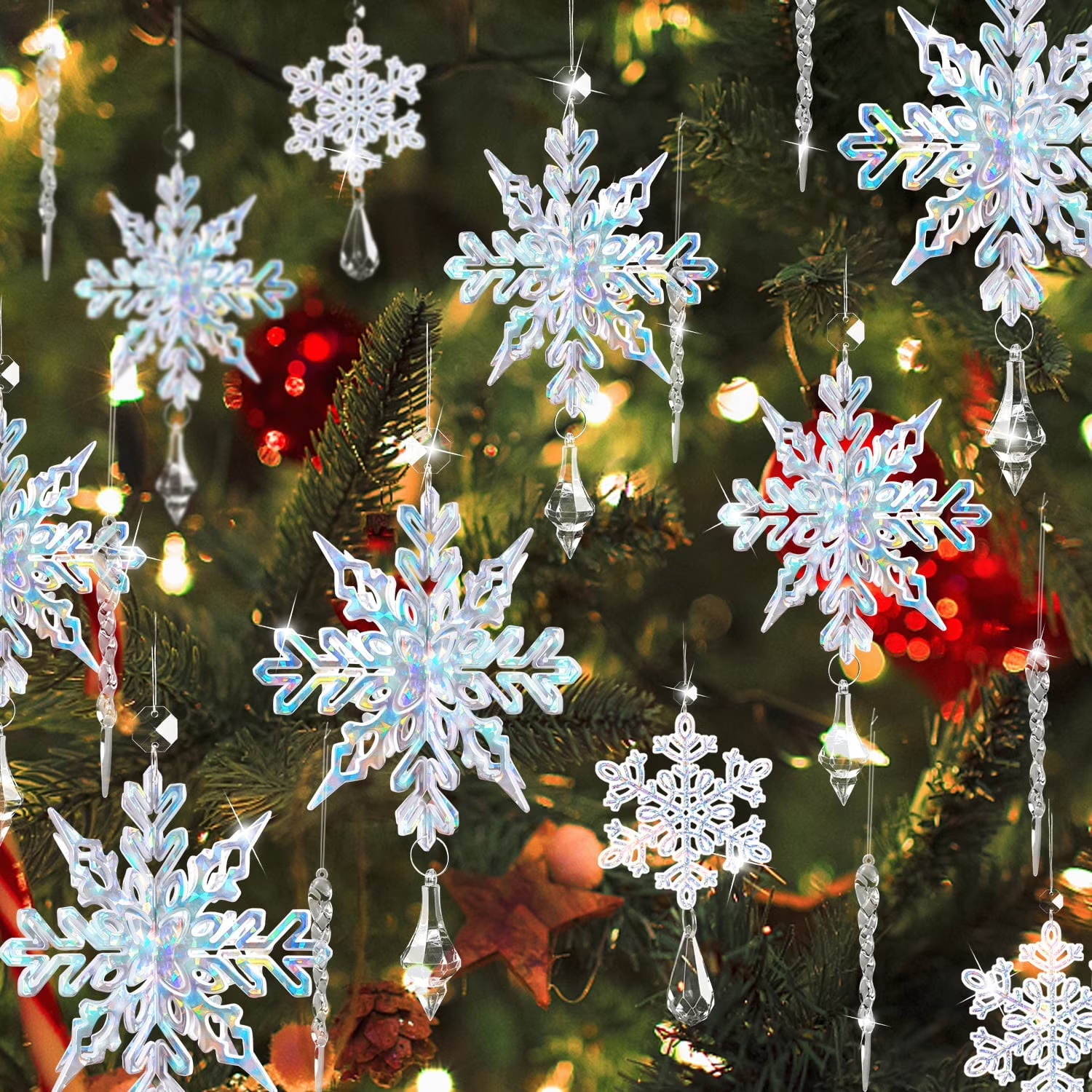 18Pcs Snowflake Hanging Drop Christmas Ornaments