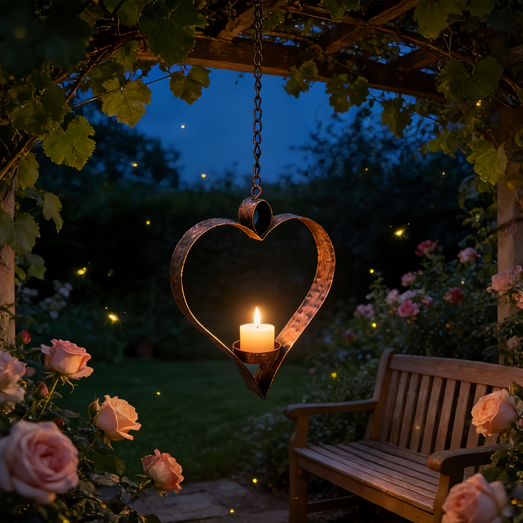 Rustic Hanging Heart Candle Holder with Chain