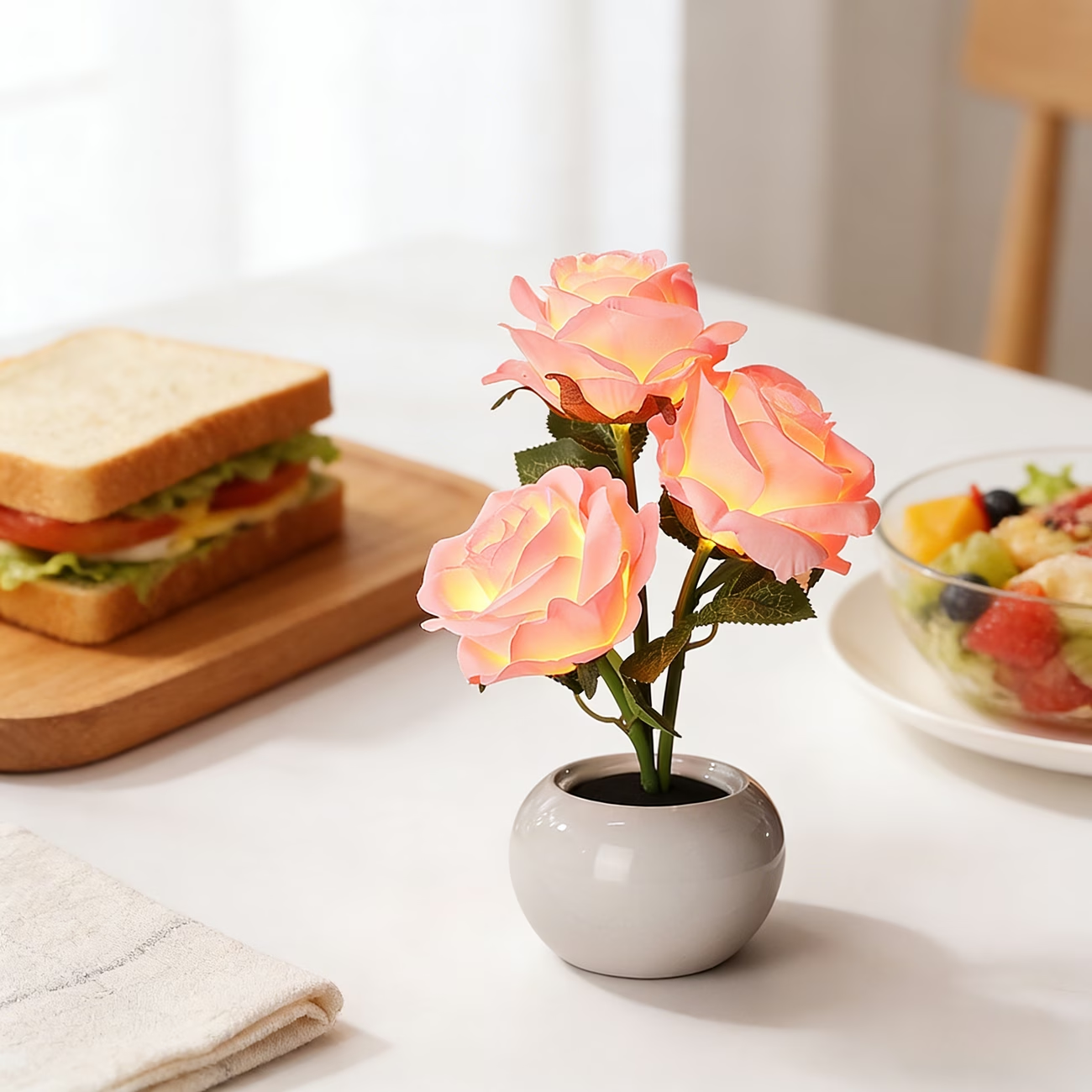 LED Pink Rose Flower Tabletop Night Light