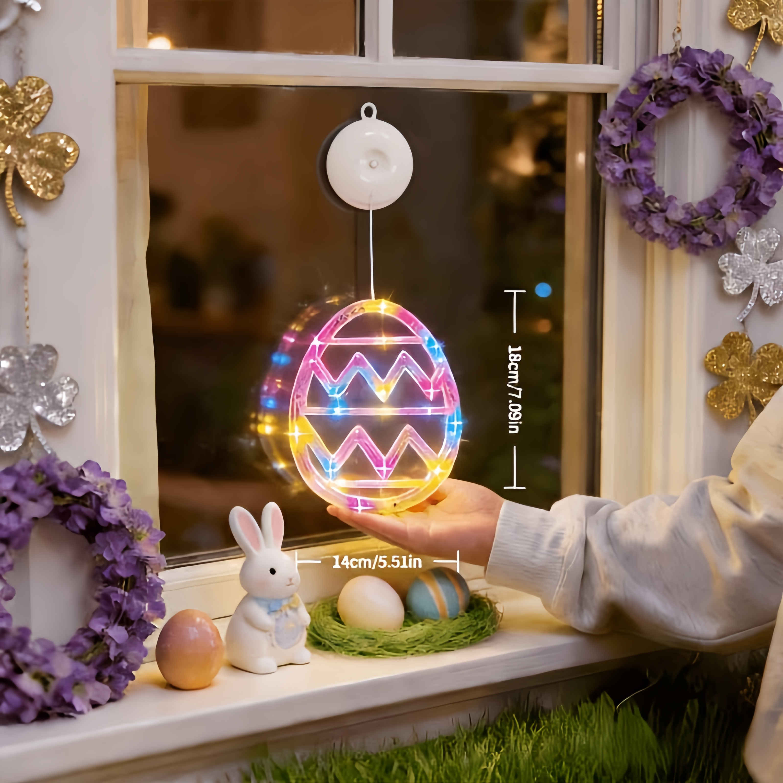 Bunny and Egg LED Window Hanging Lights with Suction Cups