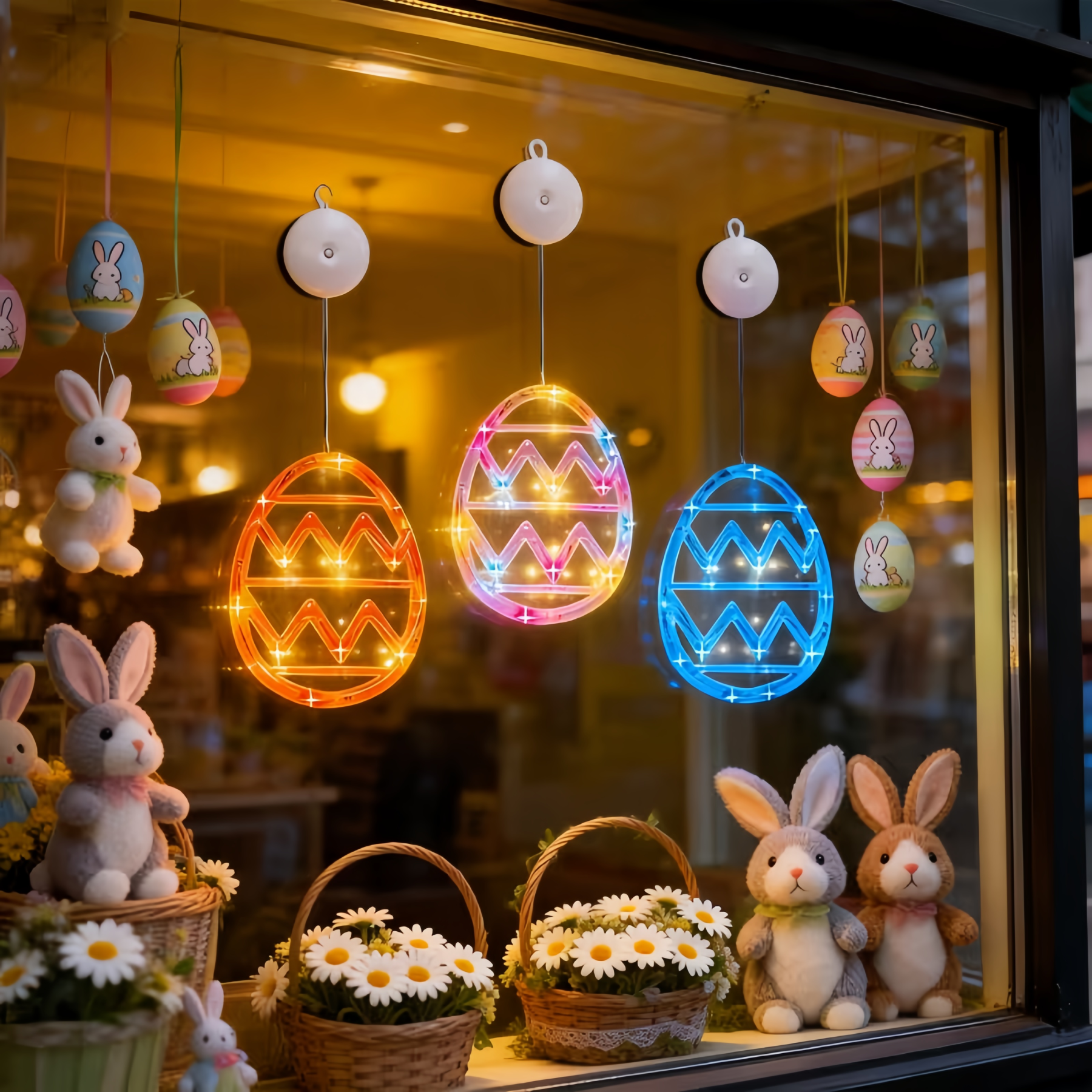 Bunny and Egg LED Window Hanging Lights with Suction Cups
