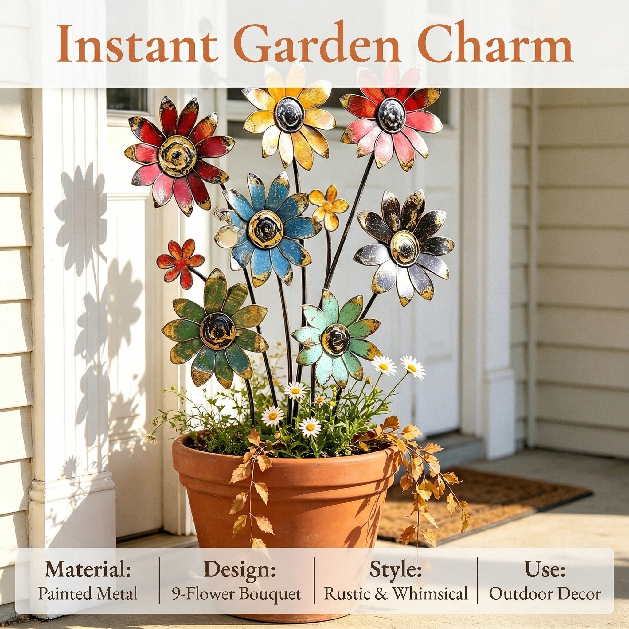 Rustic Bloom Metal Flower Garden Stake