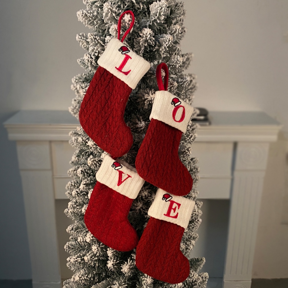 Knitted Christmas Stockings with Initial Embroidery