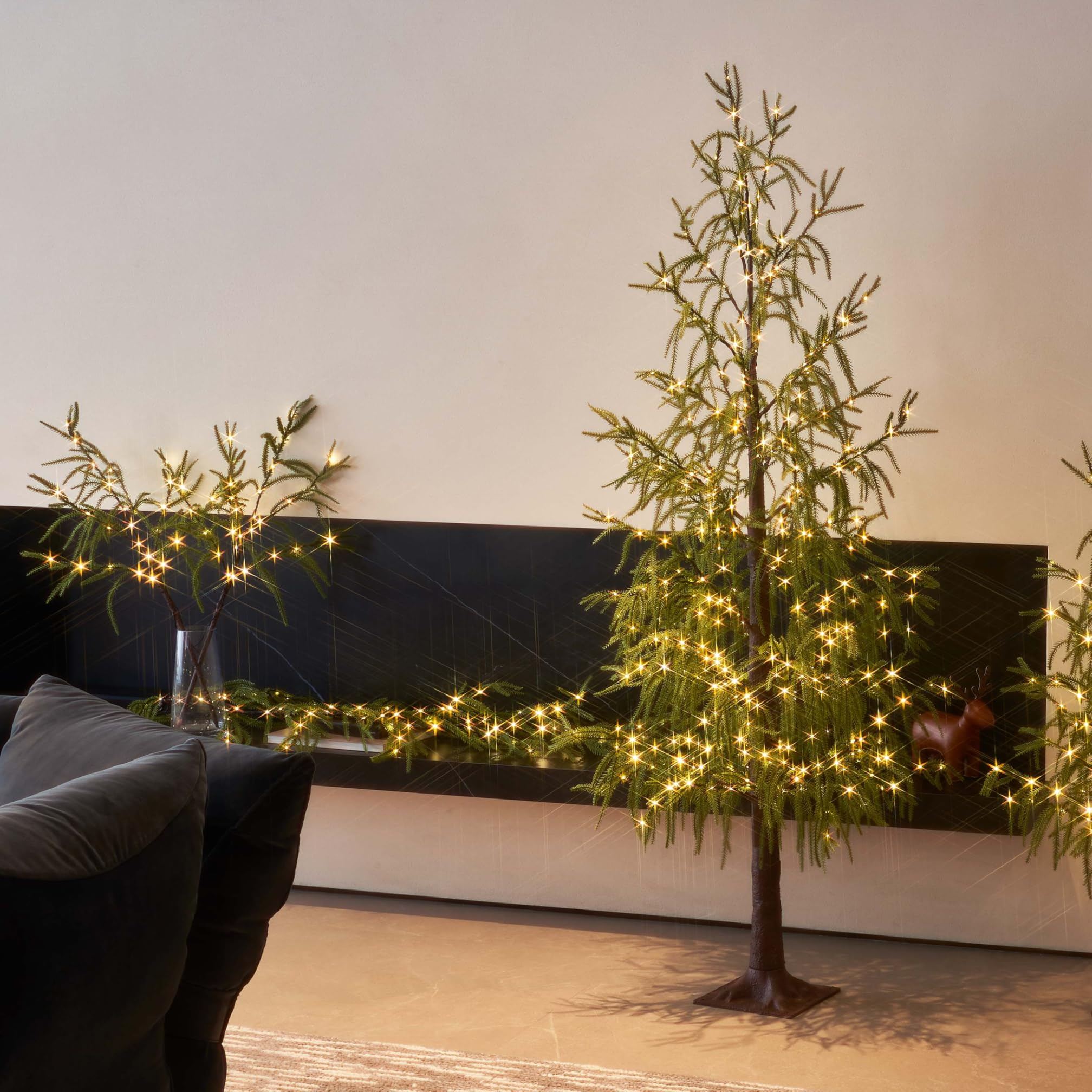 Pre-lit Norfolk Pine Branches with 60 Fairy Lights & Timer