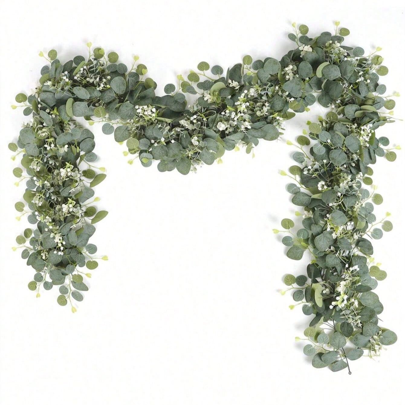 4Pack 6FT Artificial Eucalyptus Garland with White Flowers
