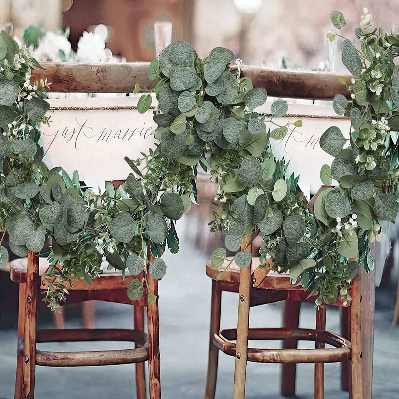 4Pack 6FT Artificial Eucalyptus Garland with White Flowers
