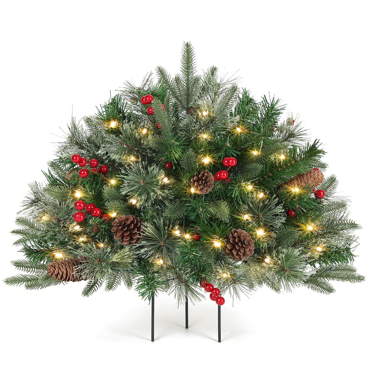 Pre-lit Artificial Xmas Tree with Cones & Red Berries 
