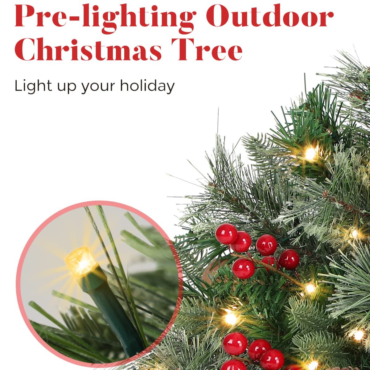 Pre-lit Artificial Xmas Tree with Cones & Red Berries 